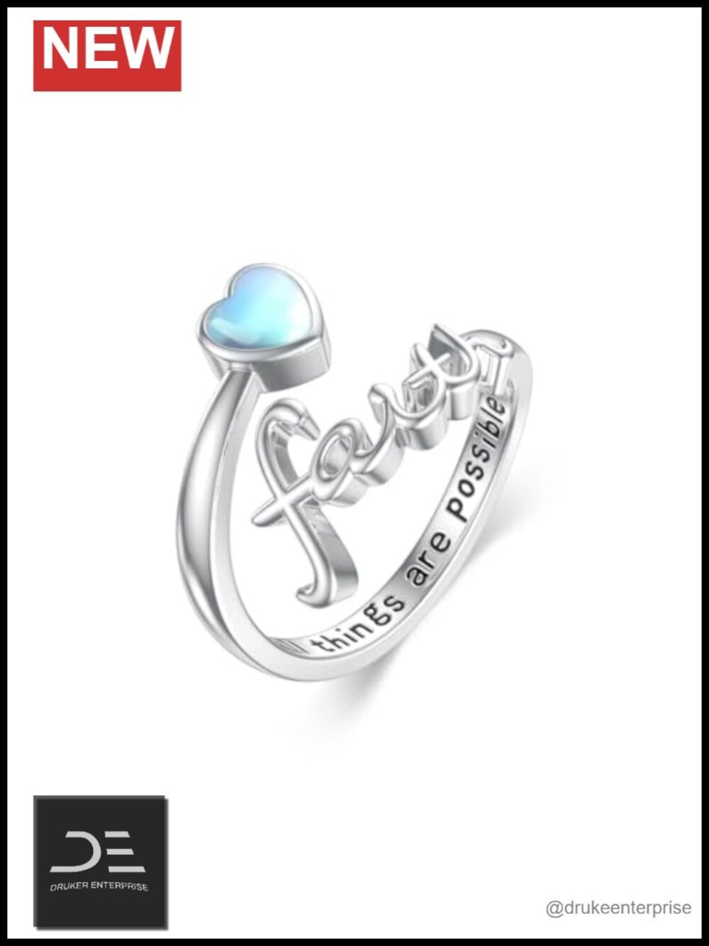 Sterling Silver Moonstone Faith Ring Adjustable Religious Jewelry Gift